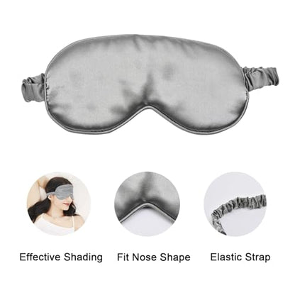 LERSVICVIL Sleep Mask 4 Pack Silk Eye Cover Soft Satin Blindfold Elastic Strap Night Eyeshade Travel Nap for Women Men - color: Black, Silver, Pink and Dark Green