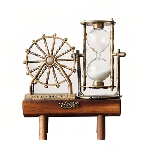 Vintage Steampunk Ferris Wheel Sand Timer - Handcrafted Wooden Desk Decor, ASMR Sensory Toy, Eco-Friendly Gift with Premium Packaging (7.8x5.7x2.5in)