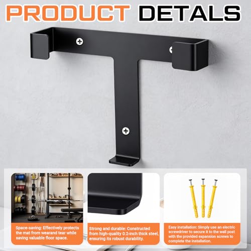 Frienda 12.6" x 9.8" x 3.15" Abdominal Exercise Mat Holder Wall Mounted Abdominal Exercise Mat Hanger Storage Rack Black Steel Space Saving for Home Gym, Commercial Gyms & AB Workout Support Accessory