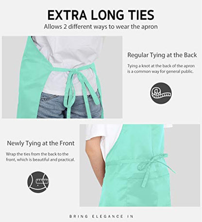 Syntus Apron for Men Women, Adjustable Cooking Kitchen Apron with 2 Pockets | Machine Washable, Firm Stitching, Stain Resistance, Long Tie Straps, 2 Pockets, Versatility, Unisex Use, Gift, BBQ - color: Basic Green Light, style: 2 Polyester