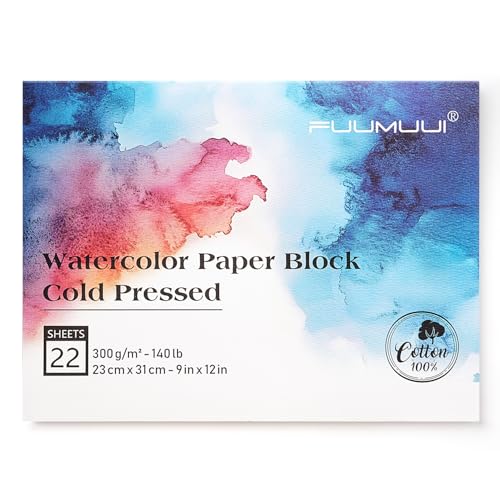 Fuumuui Watercolor Paper Block 9x12 Inch, 100% Cotton Paper Pad, 22 Sheets, Cold Pressed | 140 lb/300gsm Acid-Free for Painting, Drawing, Art Journaling, Professional Artist Quality - color: Cold Press, size: 9“×12”