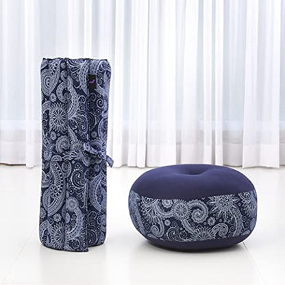 Leewadee Meditation Cushion Set – 1 Small Zafu Yoga Pillow and 1 Small Roll-Up Zabuton Mat Filled with Kapok - color: Cbt1 - Blue