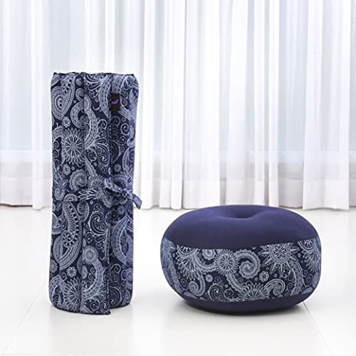 Leewadee Meditation Cushion Set – 1 Small Zafu Yoga Pillow and 1 Small Roll-Up Zabuton Mat Filled with Kapok - color: Cbt1 - Blue