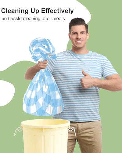 Smiry 8 Packs Gingham Disposable Table Cloth, 54 x 108 Inch Waterproof Plastic Tablecloth, Rectangle Baby Blue and White Checkered Table Covers for Picnic, Birthday, Party - color: Baby Blue and White, size: 54"x108" (Pack of 8)
