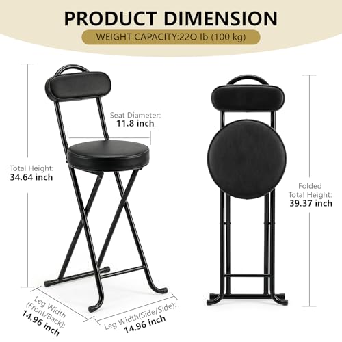 Folding Bar Stool,24" Portable High Counter Foldable Stool Chair - color: Black