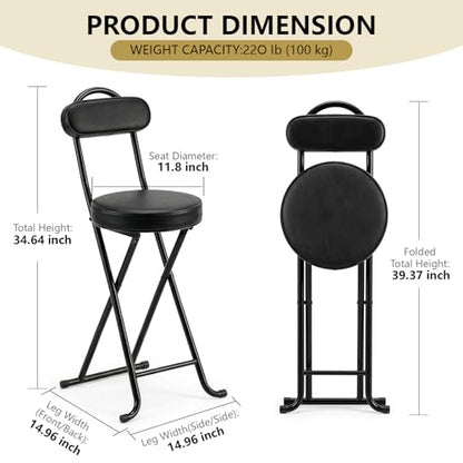 Folding Bar Stool,24" Portable High Counter Foldable Stool Chair - color: Black