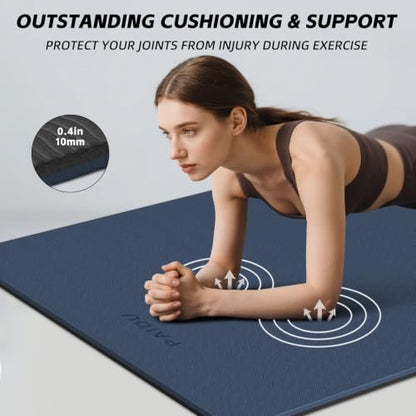 PAIDU Extra Long Wide Yoga Mat, （10mm） Thick Non-Slip Exercise Mat 76"x33" | large mat, ideal for yoga, Pilates & home gym, with non-slip grip & cushioning for all exercises. - color: Dark blue + Black