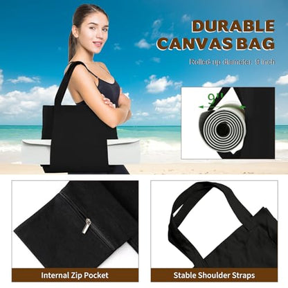 Yoga Mat Carrier, Gym Bag With Yoga Mat Holder, Women Canvas Tote With Shoulder Strap For Pilates, Travel, Office, Sports, Workout And Beach – Inner Zippered Pocket, Fits Standard And Small Mats - color: Black