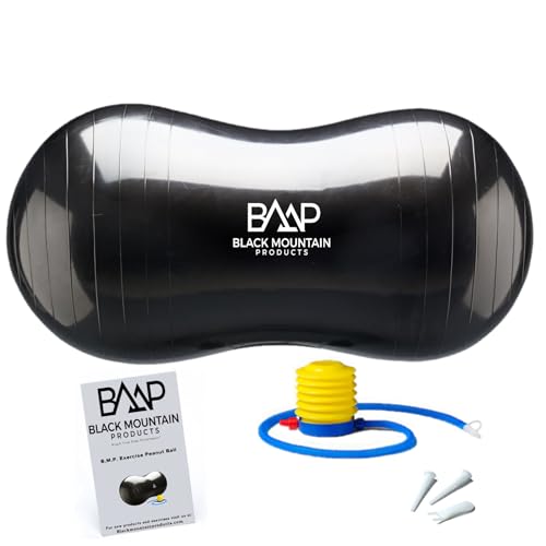 Black Mountain Products Exercise Stability Yoga Peanut Ball, Foot Pump, Ball Plug, Plug Puller, 2000 Lbs Static Weight Capacity Antiburst - color: Black
