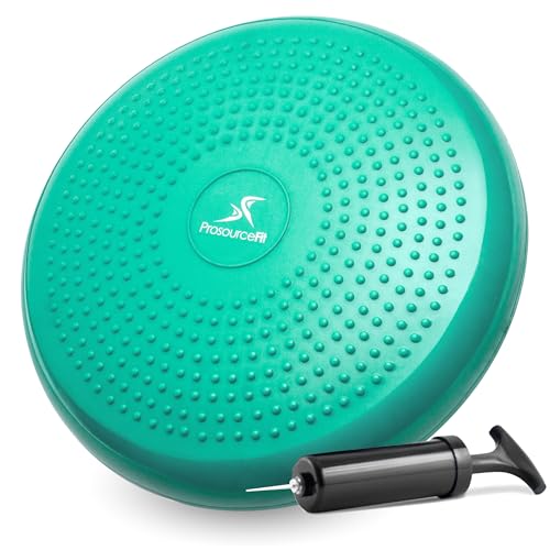 ProsourceFit Core Balance Disc Trainer, 14” Diameter with Pump for Improving Posture, Fitness, Stability - color: Green