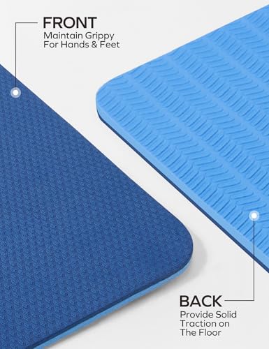 Ewedoos Eco Friendly Yoga Mat Thick TPE Yoga Mat Non Slip Yoga Mats Anti-tear Exercise Workout Mat for Women Men Kids Yoga, Pilates and Fitness - color: Blue Yoga Mat