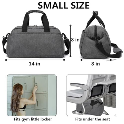 14 inch Small Gym Bag for Women & Men, Mini Duffel Bag for Travel Sports Lightweight Carry On Bag, Grey - color: Grey