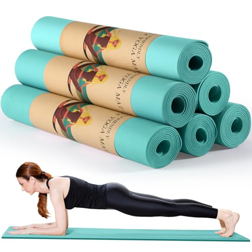 Timgle 6 Pack Yoga Mats Bulk 68x24 Inches Non Slip 4 mm Thick - color: Blue-green