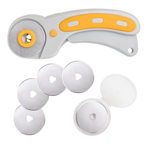 WA Portman Fabric Cutter Tool, 45mm Rotary Cutter for Fabric with 5 Blades | Quiliting Rotary Cutter with 5 Extra Rotary Blades for Sewing Cutting Mat, 45mm Roller Cutters with Cutting Wheel for Crafts