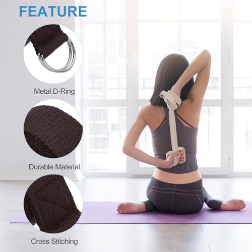 PATIKIL Yoga Strap for Stretching Cotton Yoga Belt with Adjustable Metal D-Ring Buckle Stretch Band for Fitness Pilates - color: Brown