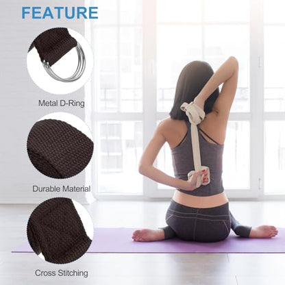 PATIKIL Yoga Strap for Stretching Cotton Yoga Belt with Adjustable Metal D-Ring Buckle Stretch Band for Fitness Pilates - color: Brown