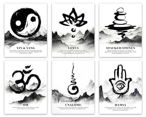 Zen Canvas Wall Art,Yoga Meditation Art Decor Mindful Art Poster,Abstract Black and White Landscape Zen Wall Art,Minimalist Wall Decor for Bathroom Bedroom Living Room Home Set of 6(8"X10"Unframed) ﻿ - color: Unframed-Yoga Meditation Art Decor