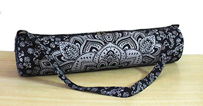 ICC Black Gold Mandala Full-Zip Exercise Yoga Mat Carry Bag Gym Beach Pilates Carrier Bags Hippie Mandala Indian Cotton Bag - style: Black Silver Flower