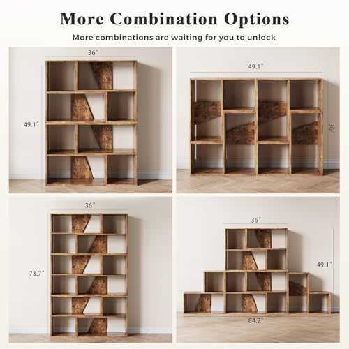 MapleGrace 6 Cube Storage Organizer, Wooden Storage Shelves Bookcase with Back Panels, Stackable Display Bookshelf for Living Room, Bedroom, Study, Hallway, Rustic Brown