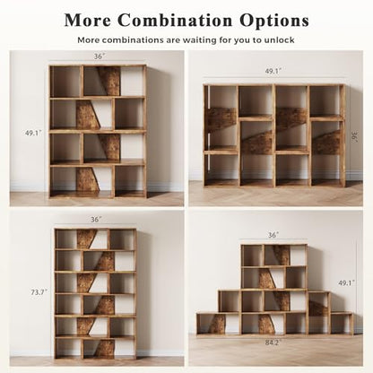 MapleGrace 6 Cube Storage Organizer, Wooden Storage Shelves Bookcase with Back Panels, Stackable Display Bookshelf for Living Room, Bedroom, Study, Hallway, Rustic Brown