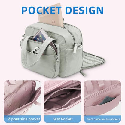 mini gym bag for women, travel duffel bag with wet pockets and Shoe Compartment,Lightweight carry on weekender duffel, water resistant,for sports,yoga,dance,green - color: green