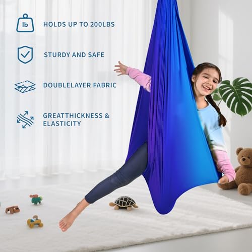 OUTREE Double Layer Therapy Swing with 360 Swivel Hanger, Healing & Relaxing Cuddle Swing for Kids and Adults with Autism, ADHD, Sensory Processing Disorder (Blue-Purple Gradient) - color: Blue-purple Gradient
