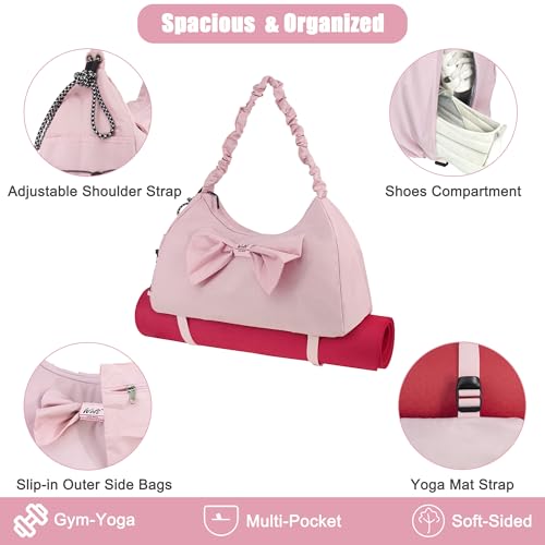 WOLT Gym Bag For Women, Yoga Mat Bag with Shoes Compartment, Wet Pocket and Water Bottle Pocket - color: Pink