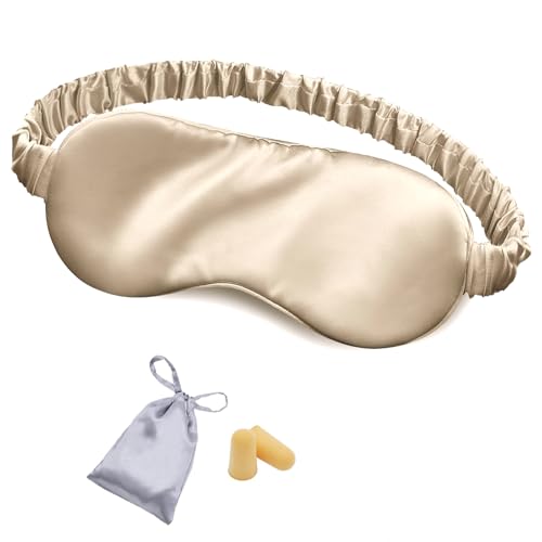 OLESILK Silk Sleep Eye Mask Blindfold with Double Layer Silk Filling for Full Night's Sleep, Luxury Eye Cover Eyeshade for Women Men with Travel Bag and Ear Plugs, Taupe - color: Taupe