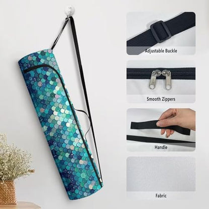Yoga Mat Bag for Women & Men Full-Zip Yoga Mat Carrier Bag for Class Workout Park with Adjustable Strap - color: Blue Fish Scale1