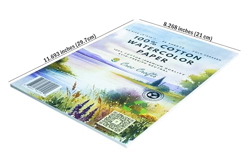 Creo Crafts 100% Cotton Watercolor Paper A4 (8.3 x 11.7 in) - 36 Sheets, 250 GSM Cold Pressed, Gelatin Sized, Acid-Free Natural White Artist Paper for Watercolour & Gouache - size: A4
