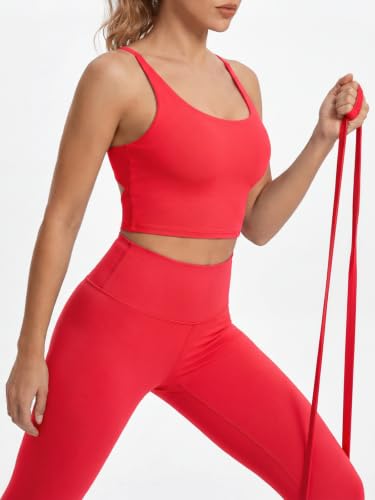 Aoysky Womens Strappy Sports Bra Adjustable Cross Back Longline Crop Top - color: Red, size: X-Small