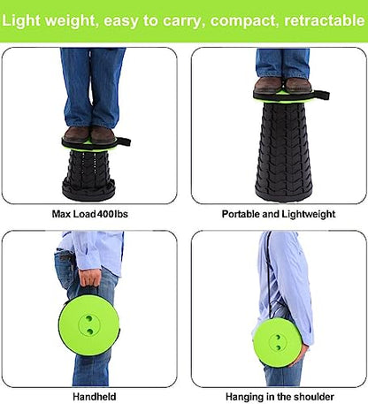Fishboy Upgraded Collapsible Stool, 400lbs Max Weight, Lightweight But Sturdy, Portable Retractable Folding Telescoping Foldable Camping Stool for Adults Outdoor Fishing Hiking BBQ - color: Green