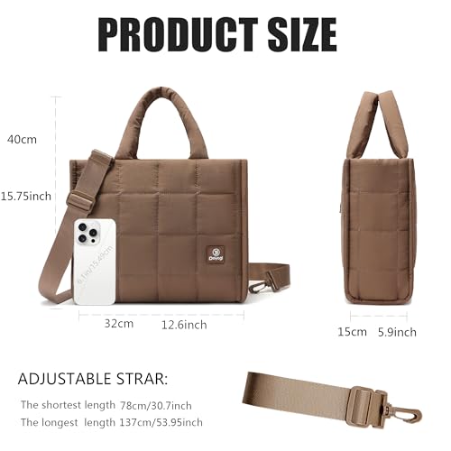 Quilted Crossbody Bags for Women,Puffer Weekender Overnight Bag,Purse Handbag Organizer,Small Tote Bags Shoulder Bag - color: Brown