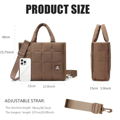 Quilted Crossbody Bags for Women,Puffer Weekender Overnight Bag,Purse Handbag Organizer,Small Tote Bags Shoulder Bag - color: Brown