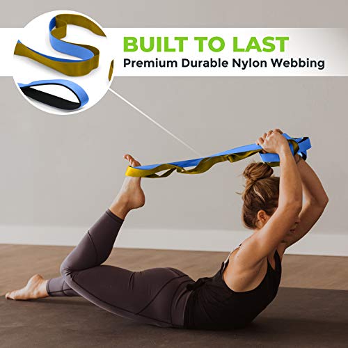 Gradient Fitness Stretching Strap for Physical Therapy, 12 Multi-Loop Stretch Strap 1.5" W x 8' L, Neoprene Handles, Physical Therapy Equipment, Yoga Straps for Stretching, Leg Stretcher. - color: Blue/Gold