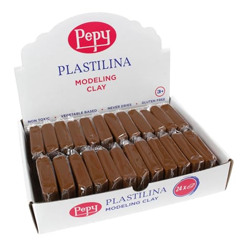 Pepy Plastilina Reusable and Non-Drying Modeling Clay; Set of 24 Bars, 1.4 Ounce Each, Perfect for Arts and Crafts Projects, Brown - color: Brown