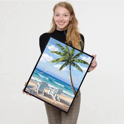 VIGEGU 4 Pack Paint by Numbers Kit for Adults Framed Canvas with Wooden | Easel,Adults' Paint-by-Number Kits Beach Sunset Leisure Chair DIY Acrylic Landscape Oil Painting Kits Arts Crafts 8x12inch - color: 4 Pack 20X30in-5, size: 8x12in with Framed - with