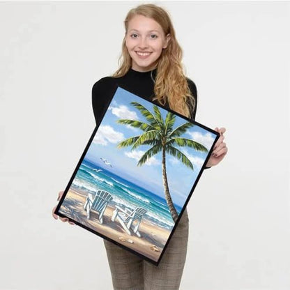 VIGEGU 4 Pack Paint by Numbers Kit for Adults Framed Canvas with Wooden | Easel,Adults' Paint-by-Number Kits Beach Sunset Leisure Chair DIY Acrylic Landscape Oil Painting Kits Arts Crafts 8x12inch - color: 4 Pack 20X30in-5, size: 8x12in with Framed - with