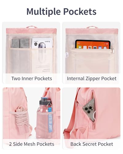 WANDF Drawstring Backpack for Women, Lightweight Gym Bag with Yoga Mat Strap, Water-Resistant String Backpack with Mesh Pocket (Pink, Patent Pending) - color: Pink