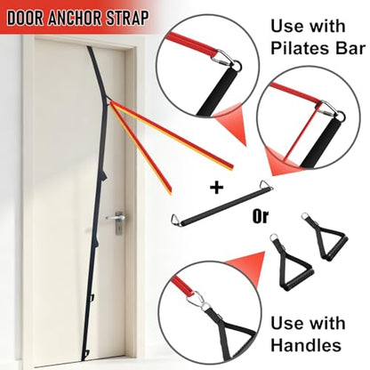 VEICK Pull Up Assist Resistance Bands for Home Gym | 100% Natural Latex, Non Slip Leather Texture, Space Saving, Full Body Training for Men Women - color: Colorful Set of 4 + Pilates Bar
