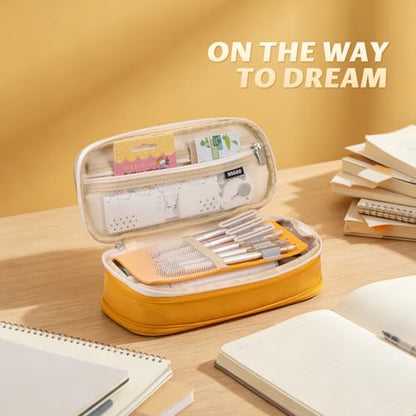 EASTHILL Big Capacity Pencil Pen Case Office College School Large Storage High Bag Pouch Holder Box Organizer Yellow Orange - color: Yellow