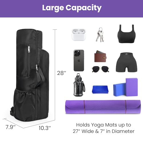 Yoga Mat Bag Backpack for Women and Men with Multi-Pockets for Mats Blocks and Accessories, Waterproof Yoga Mat Carrier Holder for Workouts, Gym, Pilates