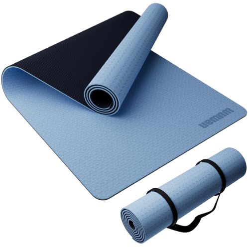 Wide Yoga Mat-80cm Extra Thick 1/3'' Fitness Exercise Mat Carry Strap - color: Blue-gray&navy blue