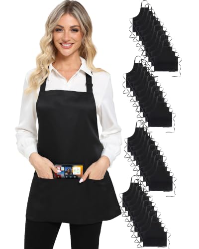 Xeoxarel Black 3 Pockets Bib Apron, Chef Kitchen Cooking Aprons for Unisex | Adjustable Neck Strap, Widely Used to Prevent Clothes from Getting Dirty, Waterdrop, for Restaurant Work, Hairstylist - color: 36 Pack，black