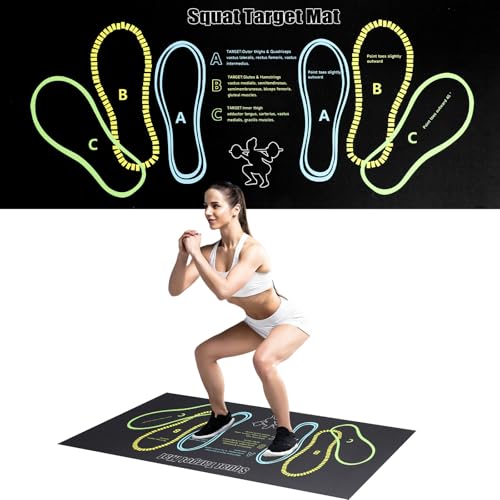 Squat Mat with Foot Position,Large Squat Target Pad 30'' X 13.8'',4mm Thickness Squat Mat Foot Positioning, Exercise Mat for Squats, Leg and Abdominal Workouts - color: Black