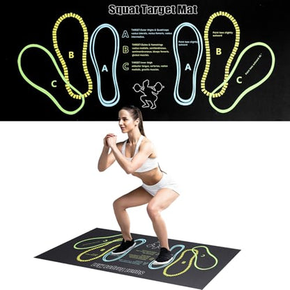 Squat Mat with Foot Position,Large Squat Target Pad 30'' X 13.8'',4mm Thickness Squat Mat Foot Positioning, Exercise Mat for Squats, Leg and Abdominal Workouts - color: Black