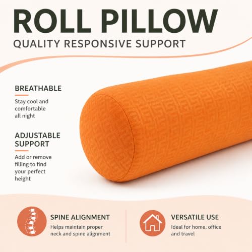 Neck Roll Pillow, Cervical Neck Pillow Bolster Pillow for Sleeping - color: Clay Orange