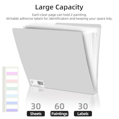 A3 Diamond Painting Storage Book, 60 Views Art Portfolio Presentations Folder with 30 Pages Protectors, 17.3x12.8in - color: White
