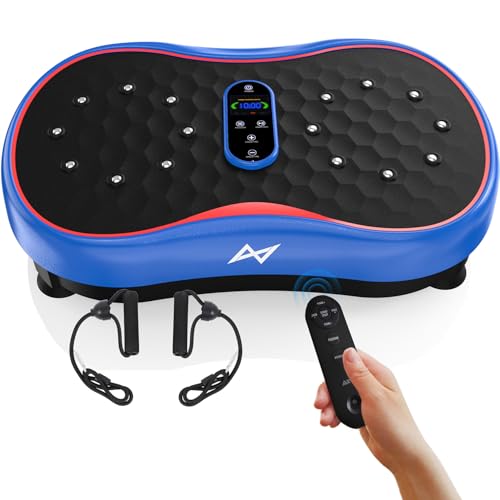 AXV Vibration Plate Fitness Platform Exercise Machine Body Vibrating Board | Curved Design Powerful 200W Bluetooth Oscillating Shake Plate for Lymphatic Drainage Recovery Whole Body Toning With Handles - color: BASIC.BLUE