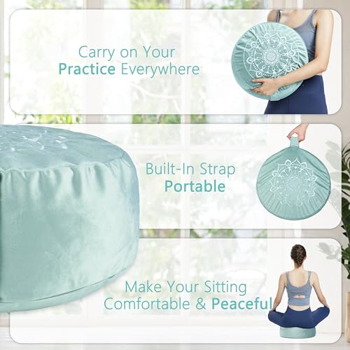 Hihealer Meditation Cushion, Traditional Tibetan Velvet Meditation Pillow | Buckwheat Yoga Bolster, Large Floor Cushion & Pillow for Adults, Zafu Zabuton Set, Zen Meditation Mat - color: Tranquil Night & Day